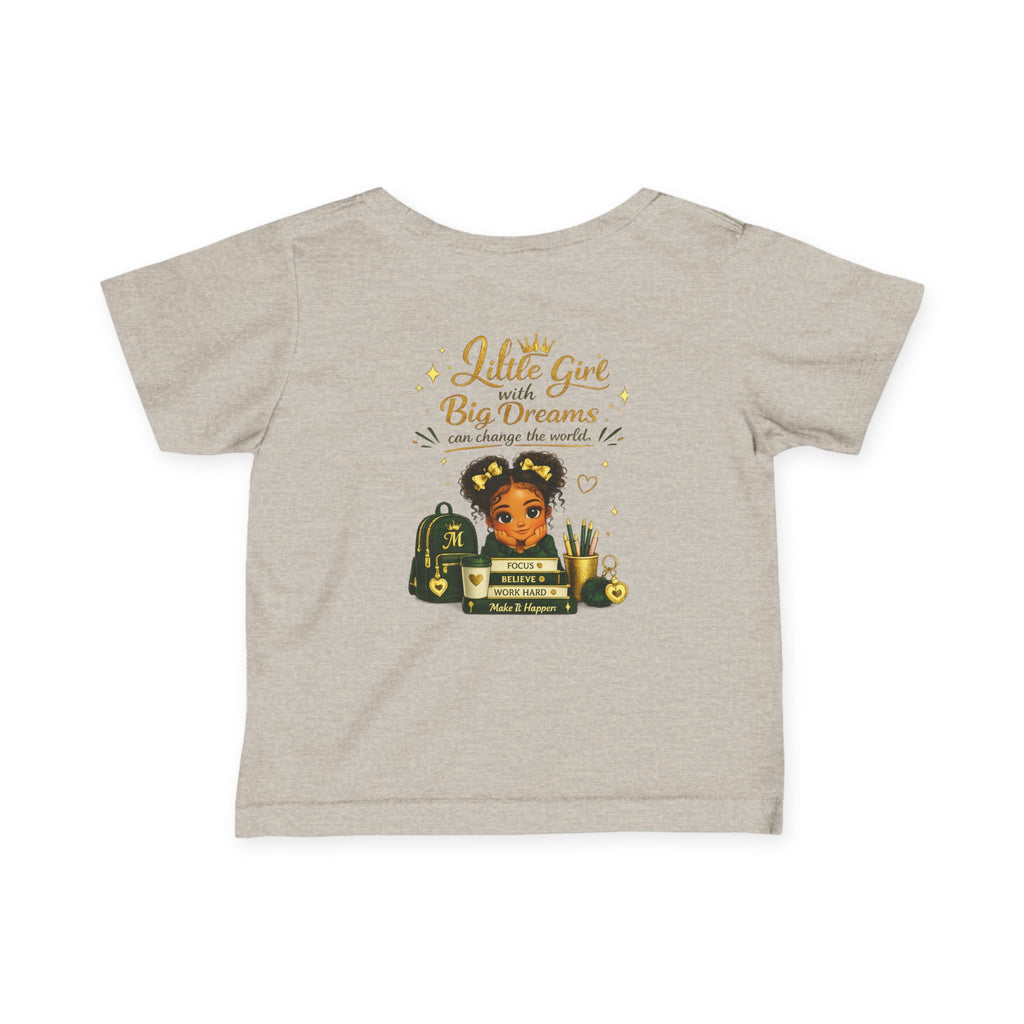 Infant Tee — "Little Girl with Big Dreams" Gold & Black Back-to-School Design