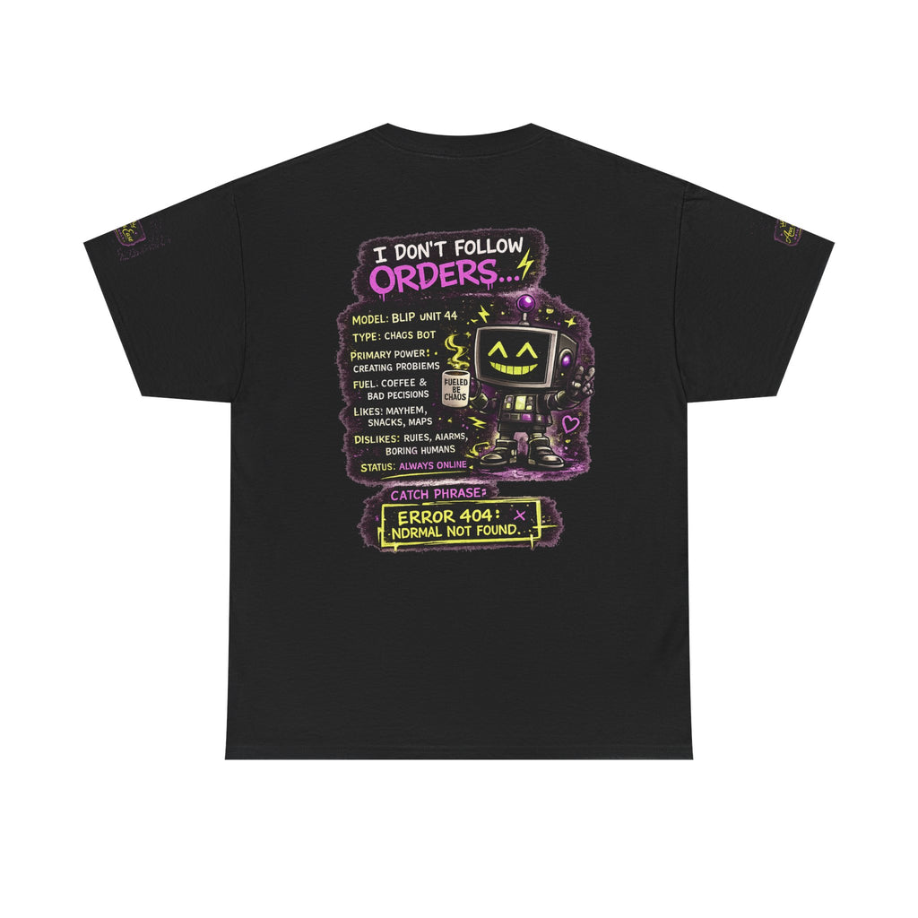 Blip Retro Robot Tee — “I Don’t Follow Orders” Glitch Graphic T-Shirt