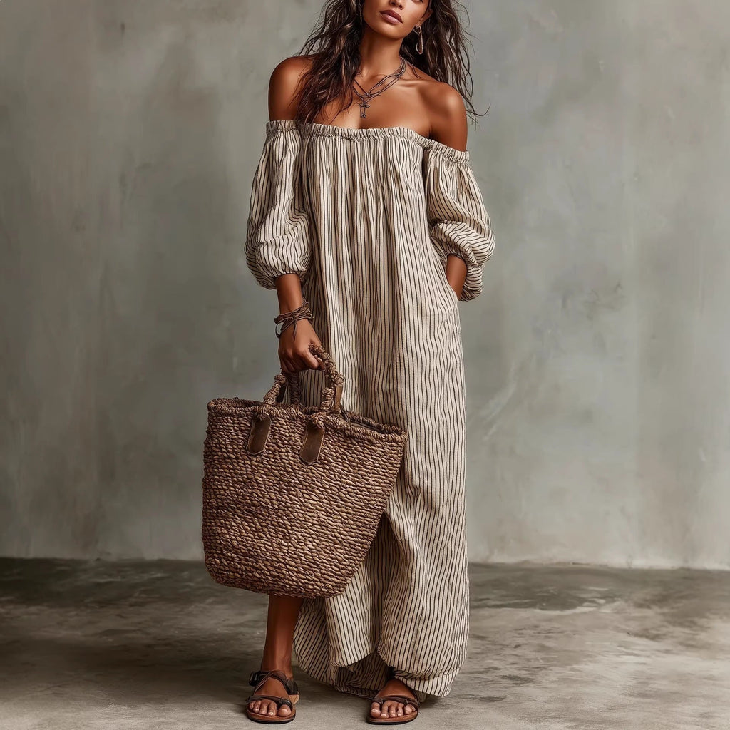 Women's Off-Shoulder Long-Sleeve Maxi Dress