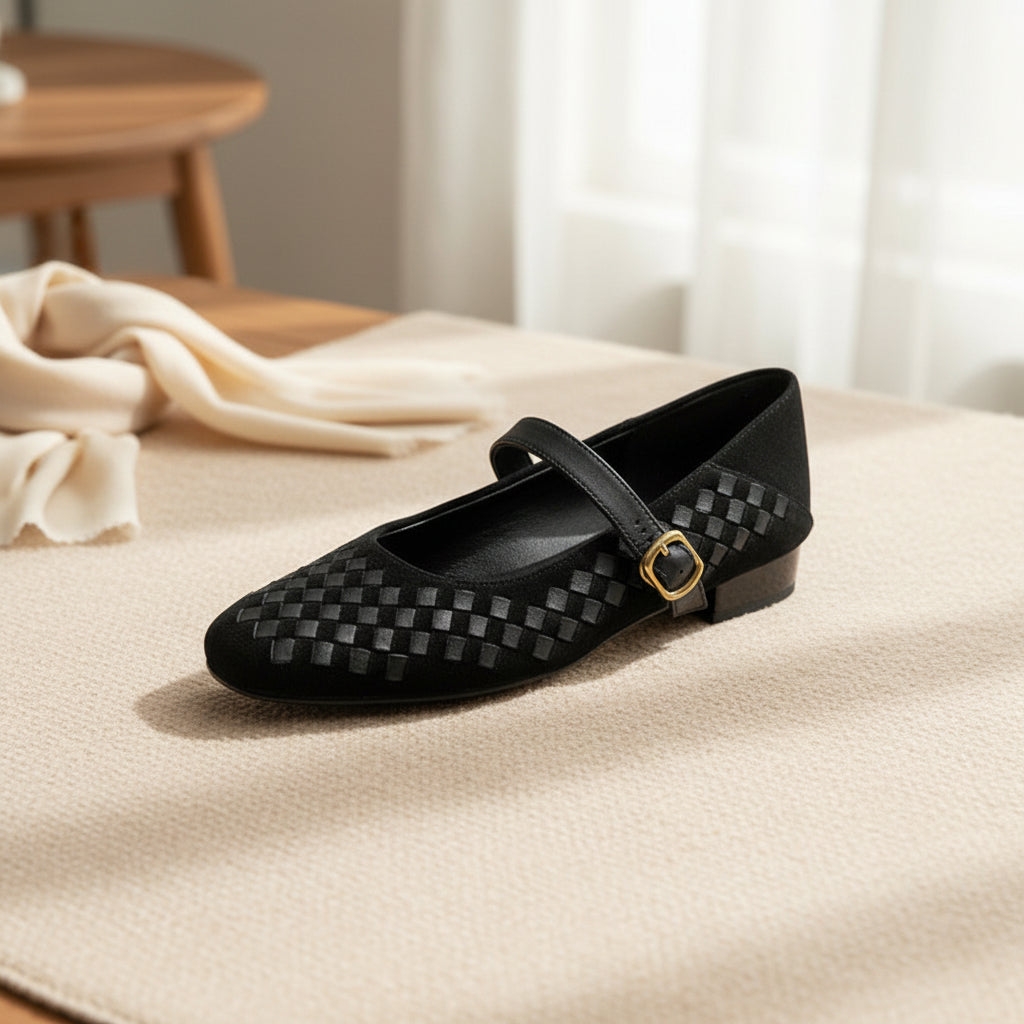Women's Sheepskin Mary Jane Shoes – Single Strap Round Toe Flat Leather Shoes