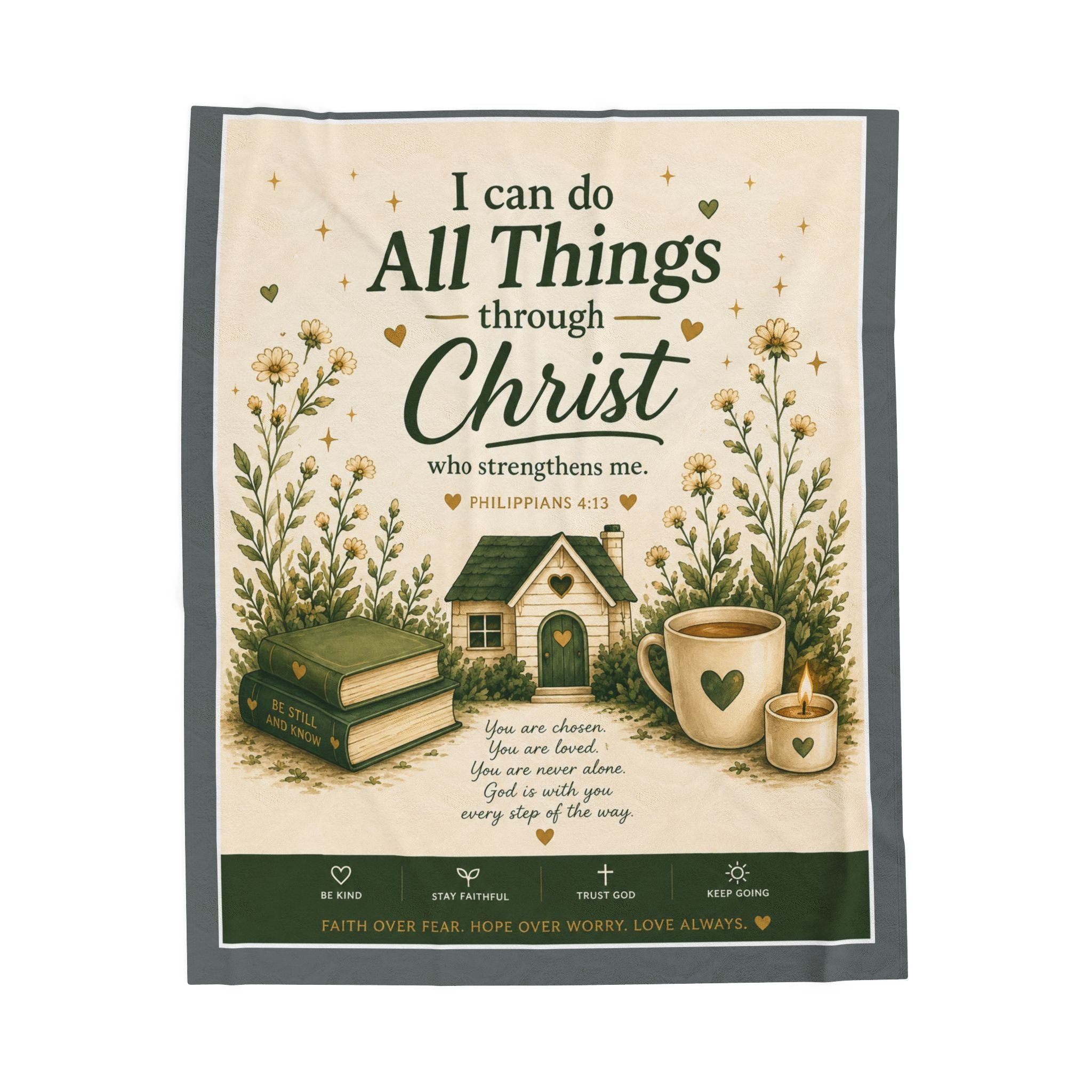 Christian Velveteen Plush Blanket — "I Can Do All Things Through Christ" Inspirational Throw