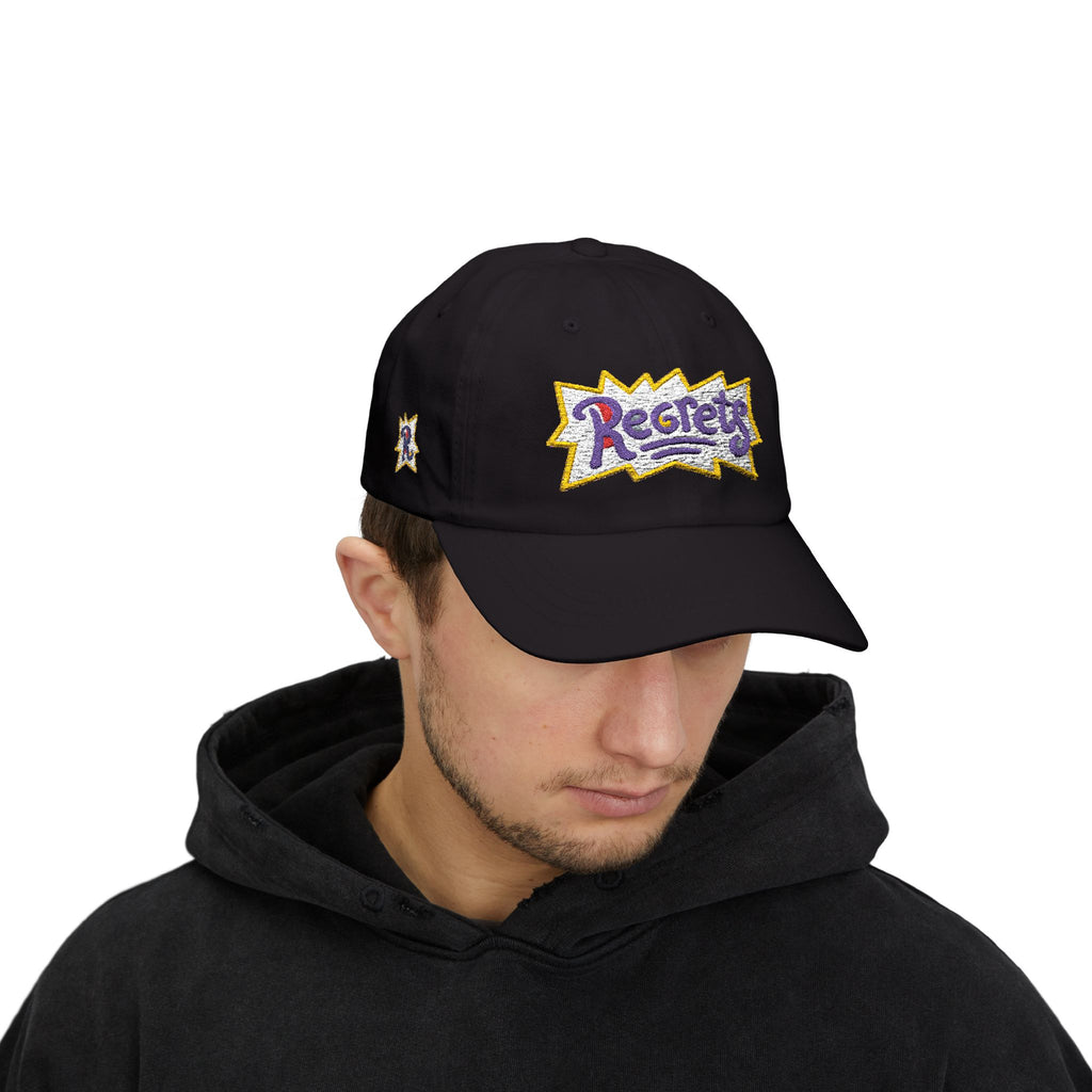 Regrets Embroidered Dad Cap - Retro Funky White Baseball Hat