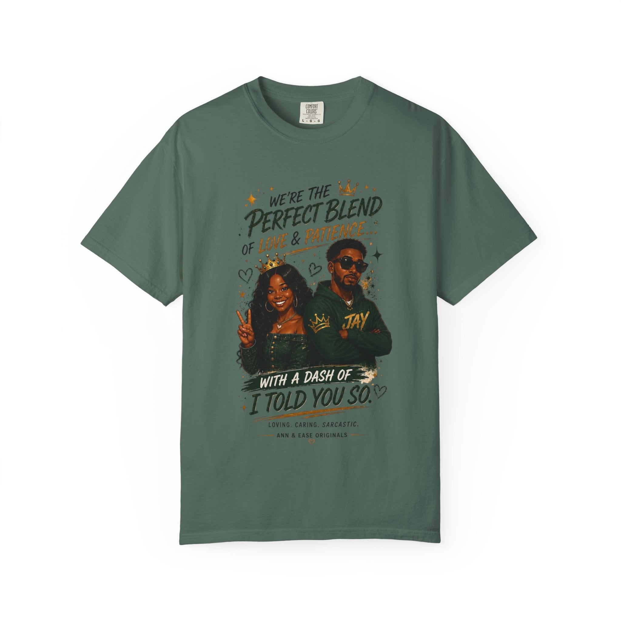 Camiseta para parejas — Camiseta estampada "Mezcla perfecta de amor y paciencia"