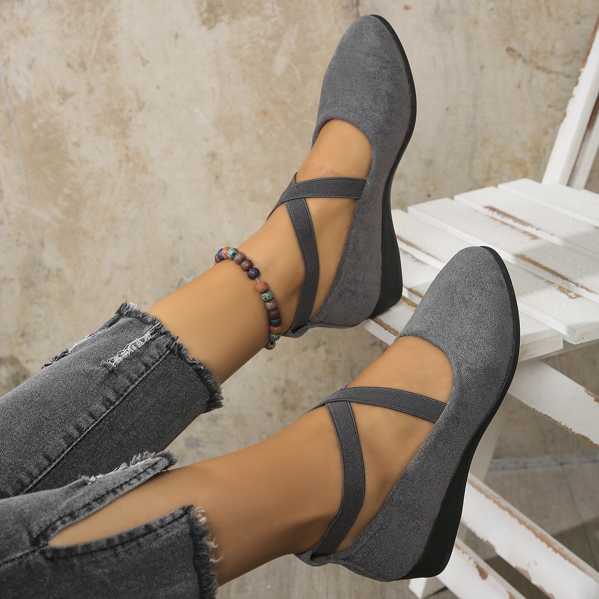 Elastic Band Platform Wedge Pumps – 6 Colors EU 35–43
