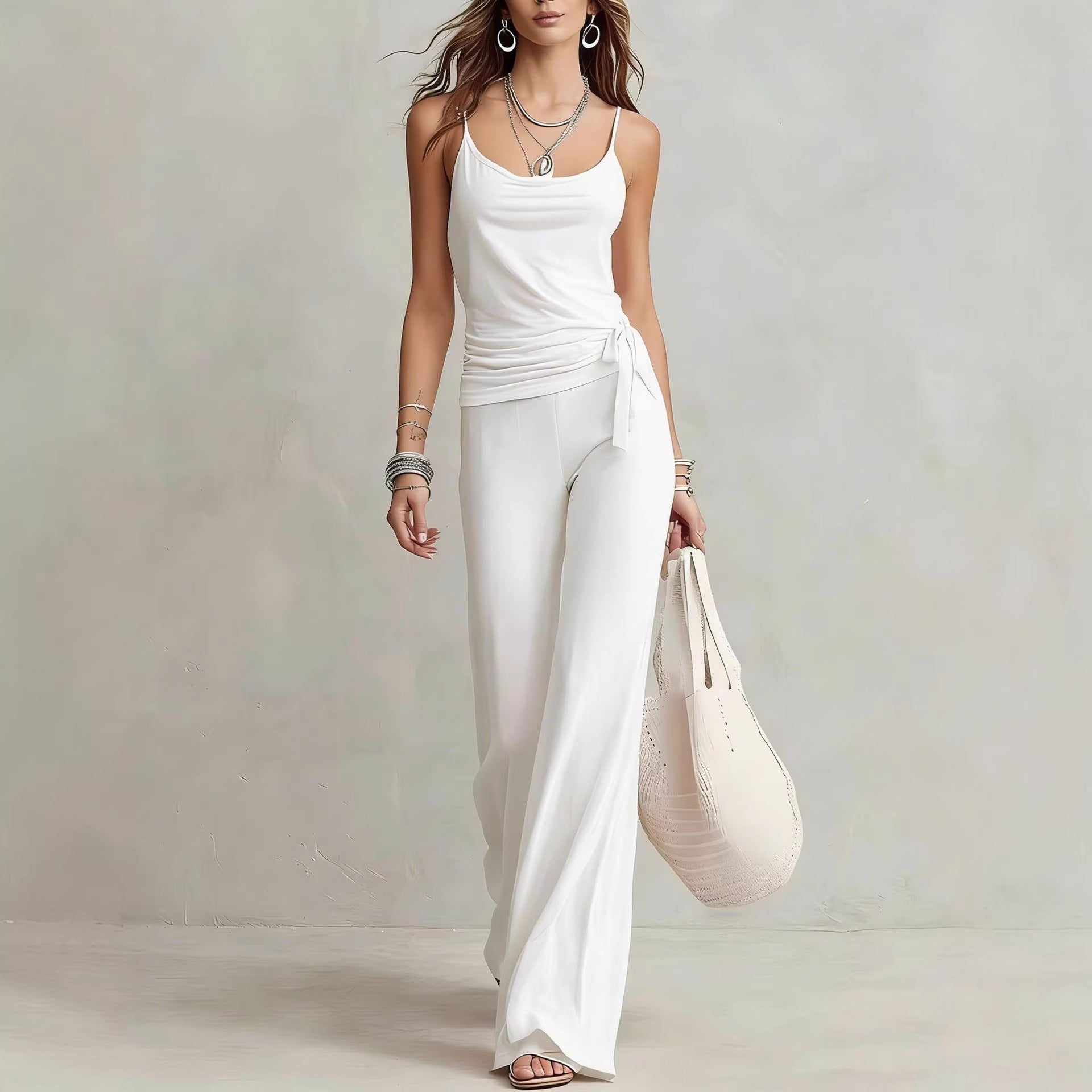 Women's Solid Color Sleeveless Top & Pants Two-Piece Set