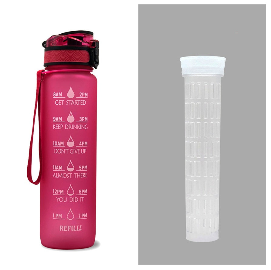 Botella de agua Tritan de 1L con marcador de tiempo, tapa rebotante, botella motivacional, taza a prueba de fugas para ciclismo, botellas para deportes y fitness.