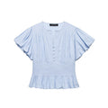 Women's Ruffle-Trim Puff-Sleeve Blouse Top – Slim-Fit Elegant