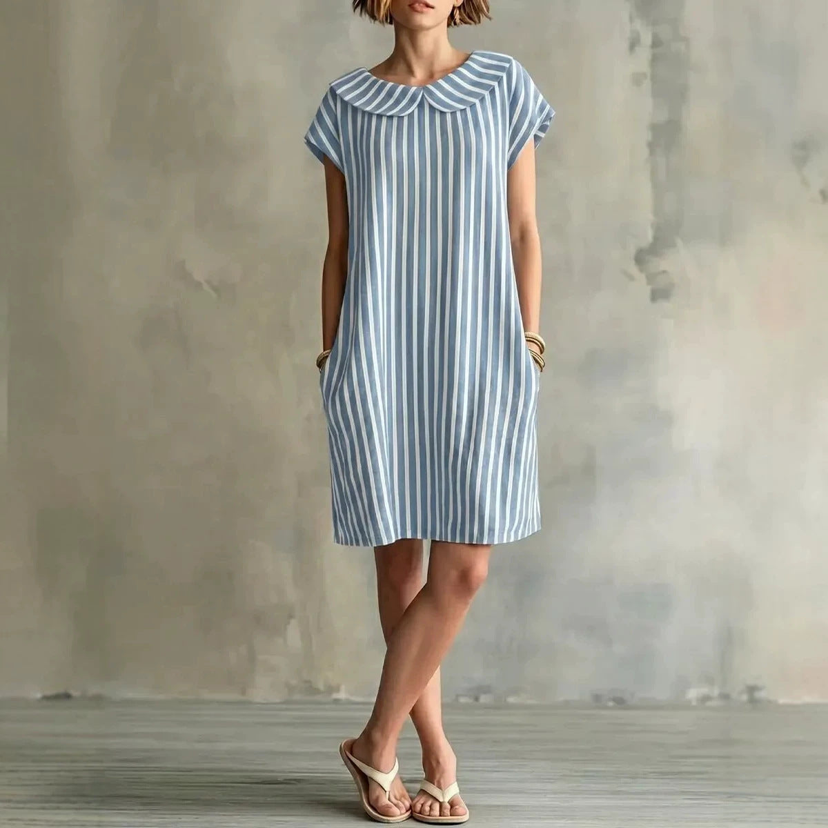 Women's Striped Bodycon Midi Dress – High-Waist Sleeveless