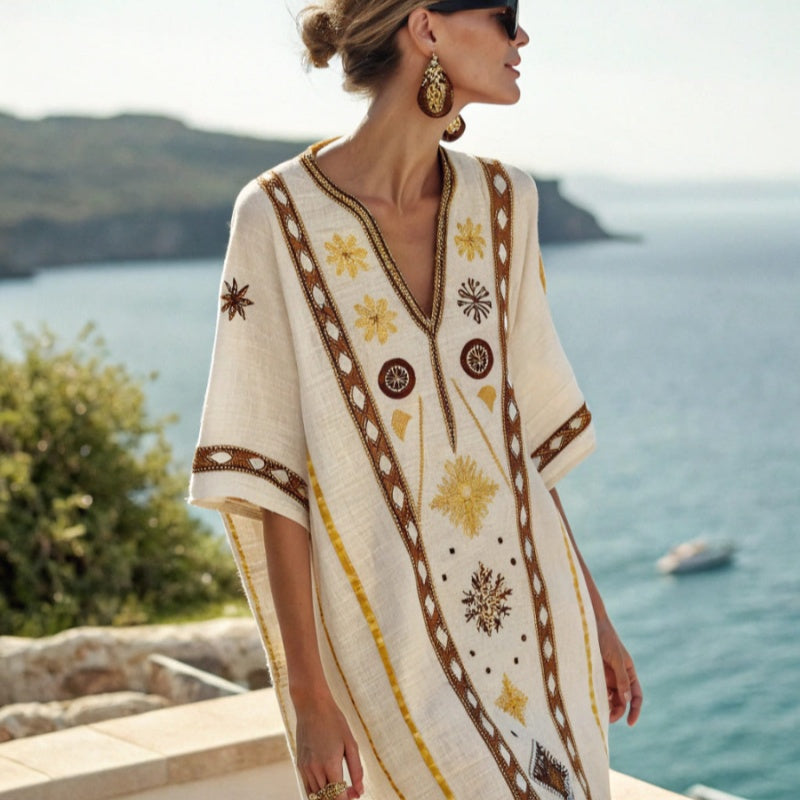 Women's Printed Loose A-Line Beach Midi Dress – Vacation Resort