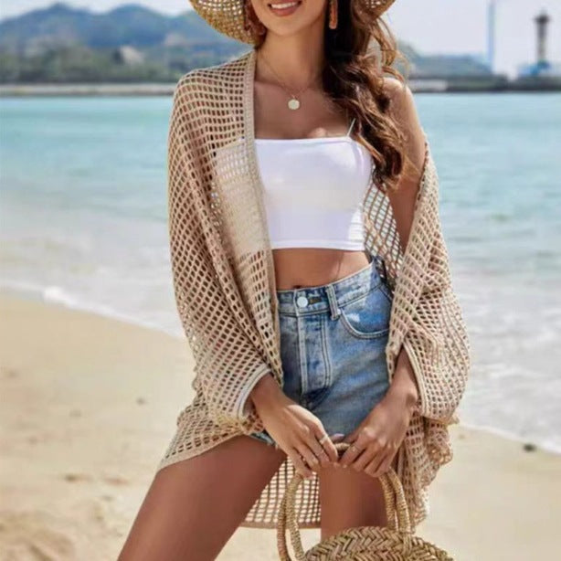 Women's Hollow-Out Shawl Cardigan – Batwing Sleeve Sun-Protective Cover-Up