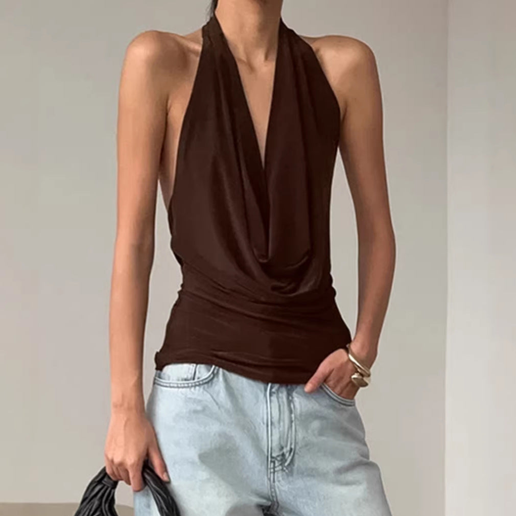 Designer Knitted Backless Boat-Neck Top Women’s Clothing