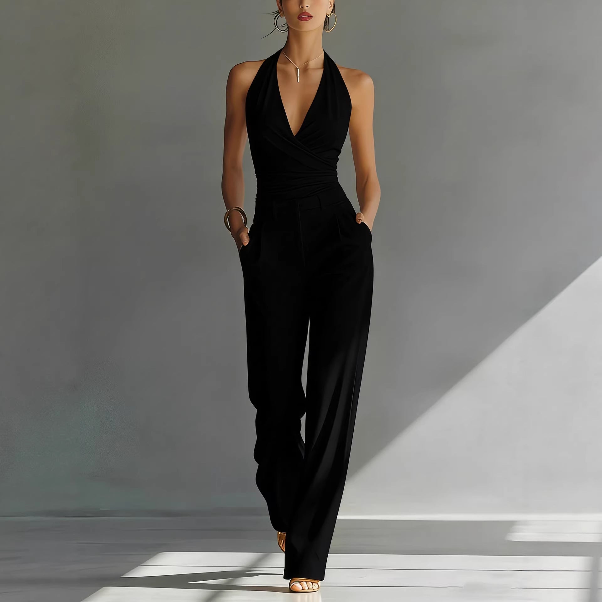 Women’s One-piece Trousers Lace Backless Deep V – High-Waisted Casual Outfit