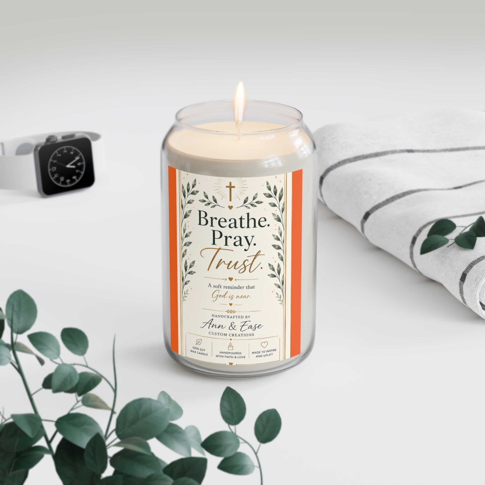 Breathe Pray Trust Soy Candle — 13.75 oz Scented Inspirational Jar Candle