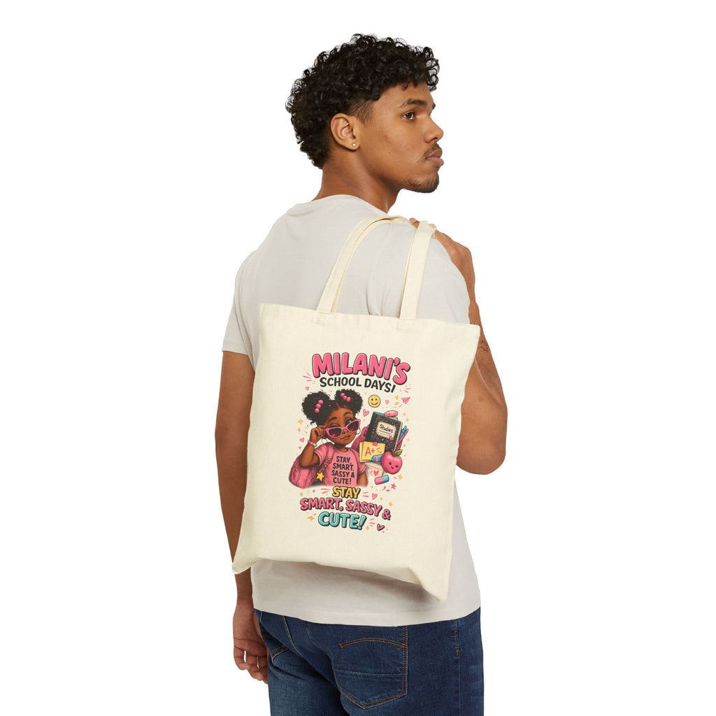 Personalized Kids Tote Bag — "Milani's School Days" Cute Back-to-School Canvas Tote