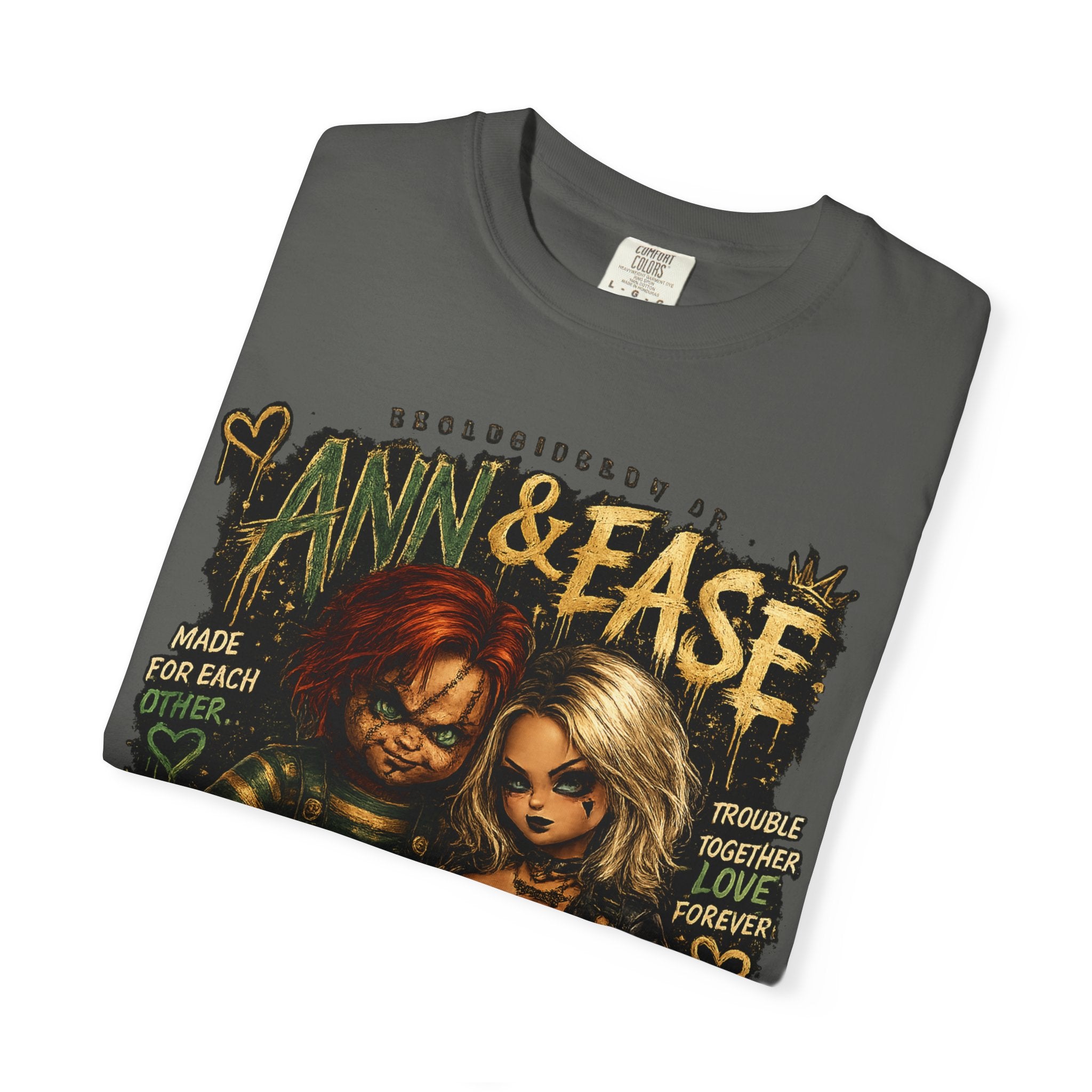 T-Shirt — "Ann & Ease: Dysfunctional But Devoted" Horror Couple Graphic Tee