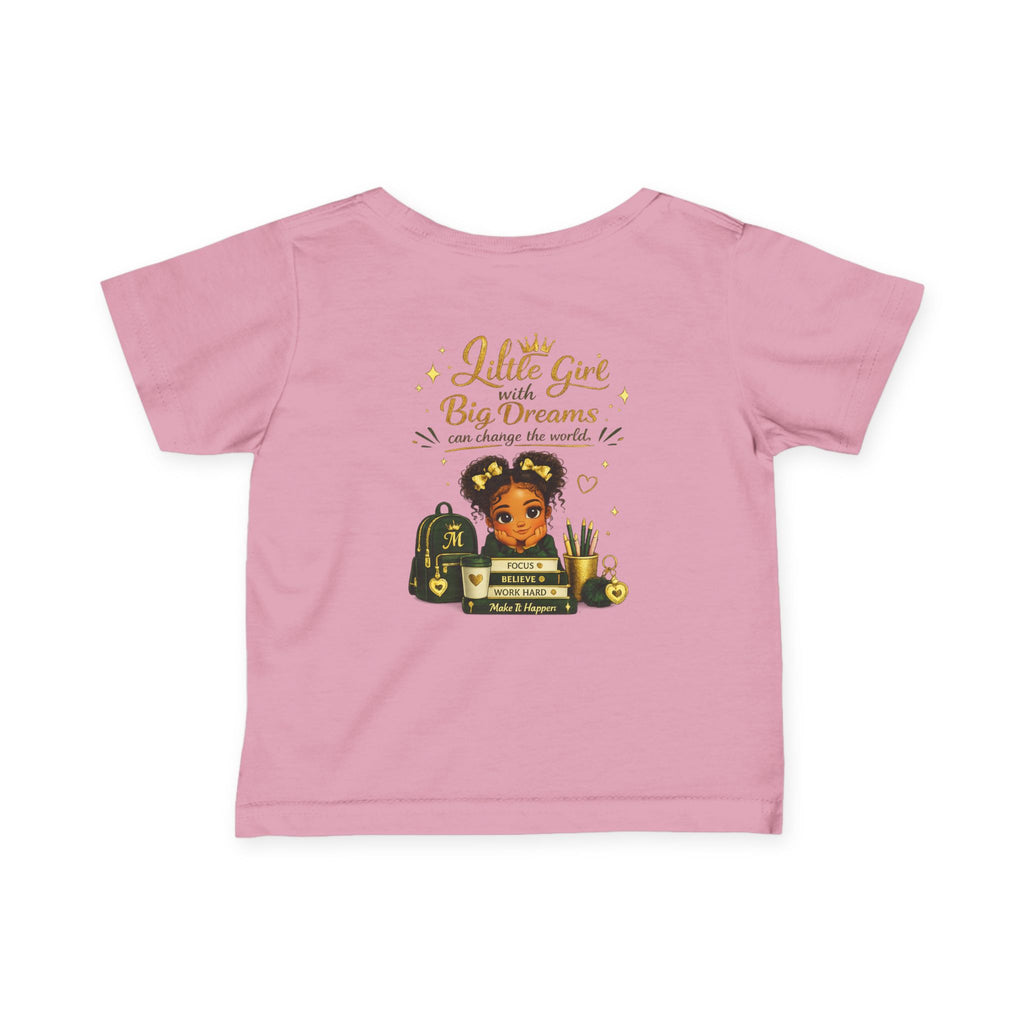 Infant Tee — "Little Girl with Big Dreams" Gold & Black Back-to-School Design