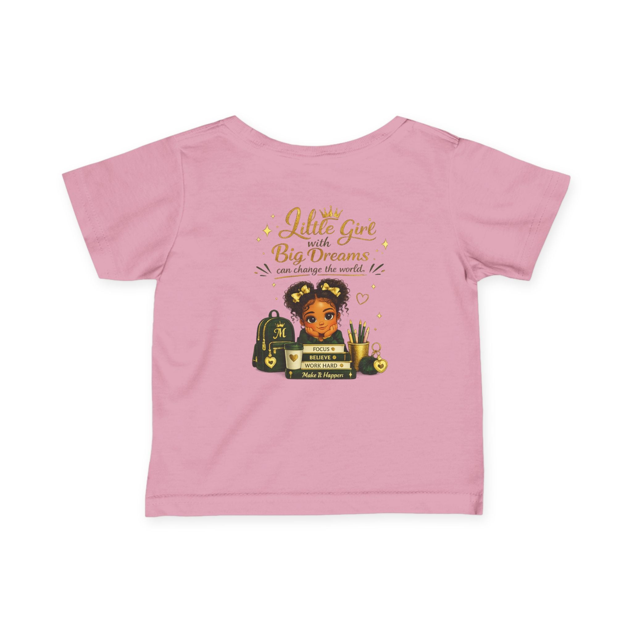 Infant Tee — "Little Girl with Big Dreams" Gold & Black Back-to-School Design