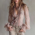 Women's Lace Flared Sleeve Fake Two-Piece Knotted Top