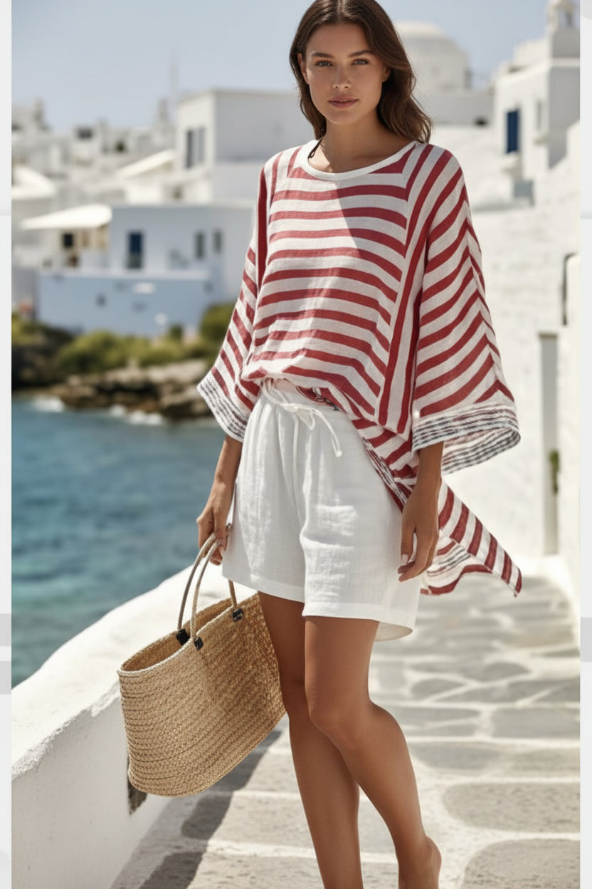 Women’s Striped Ramie Bamboo Two Piece Set