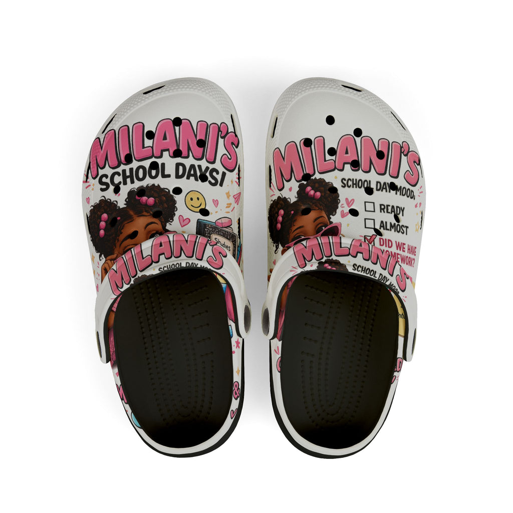 Personalized Kids Clogs — “Milani’s School Days” EVA Foam Slip-Ons