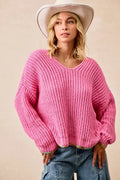 BiBi V-Neck Sweater with Colorful Trim