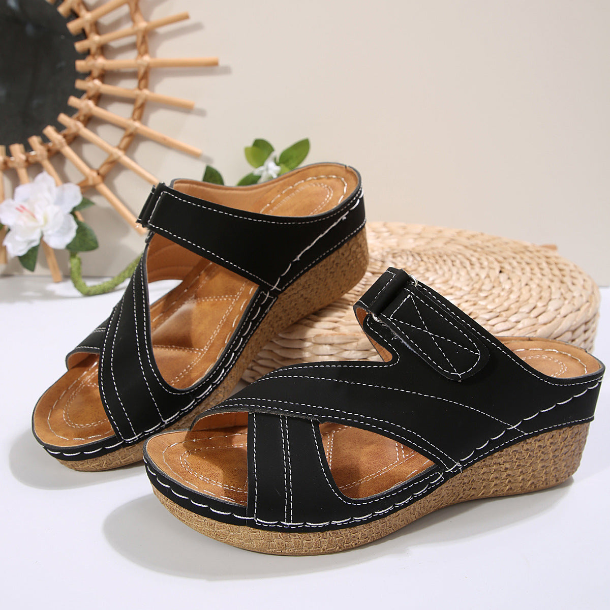 Pantuflas sin talón de punta redonda para mujer