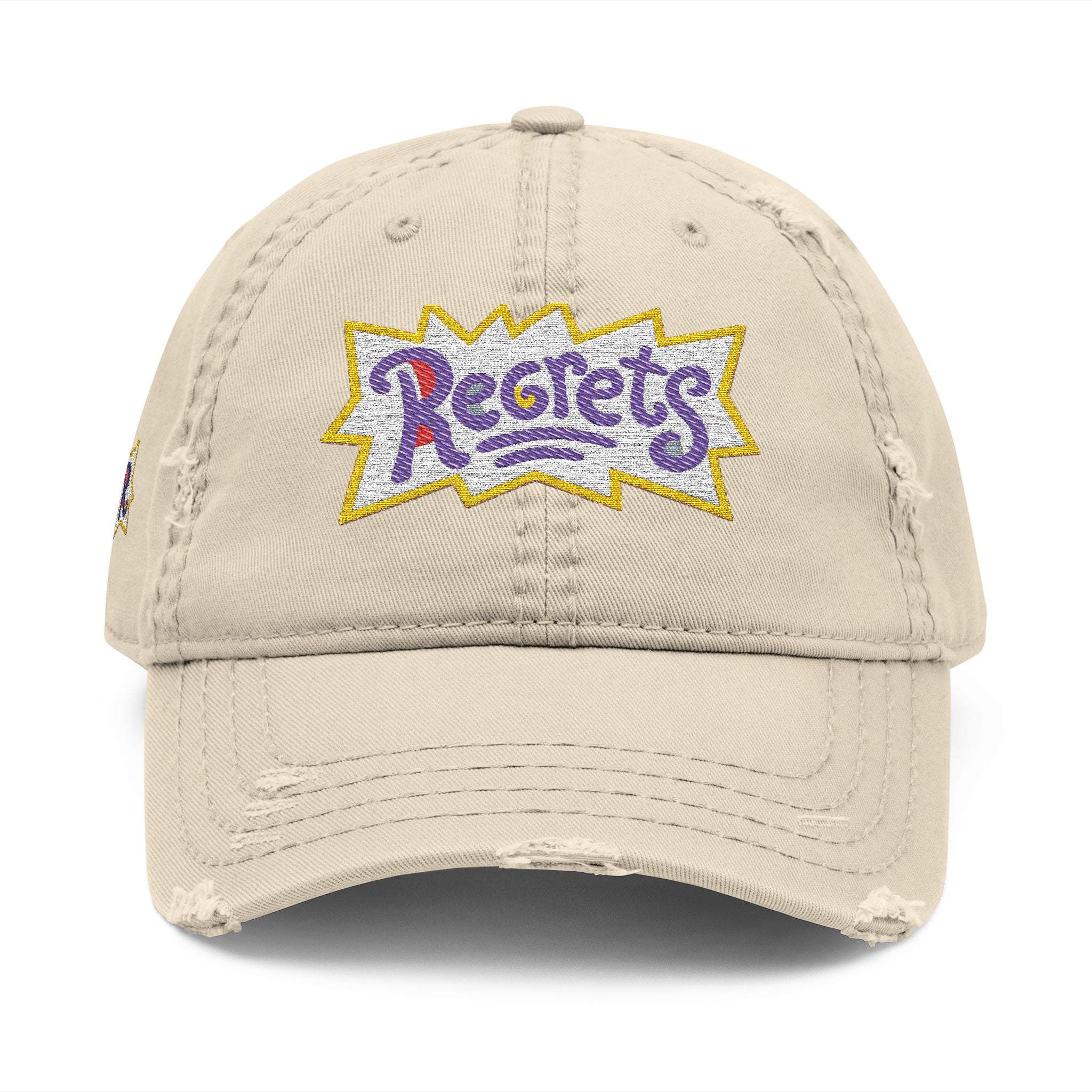 Distressed Embroidered 'Regrets' Dad Hat - Vintage Streetwear Cap