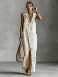 Women's Sleeveless Deep V-Neck Hooded Loose Maxi Dress – 6 Colors XS–3XL