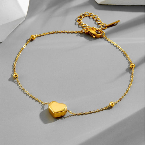 Tobillera de Corazón 3D de Acero de Titanio con Oro de 18k