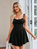 Women's Fashion Summer Solid Color Pleated Design Lace-Up Halter Dresses