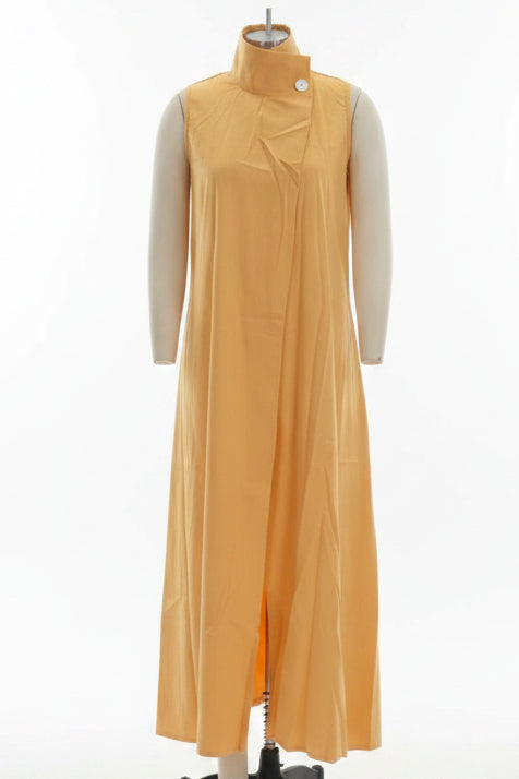 Elegant Sleeveless Long Dress – Stand Collar Office & Casual Dress