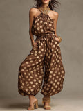 Women's Polka Dot Halter Neck Wide-Leg Jumpsuit | Boho Beach Vacation Jumpsuit