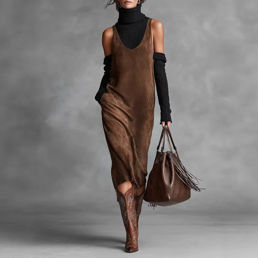 Women's Long Sleeve Shirt Dress | Elegant Straight-Cut Midi Dress for Work & Travel