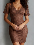 V-Neck Lace Bodycon Pencil Dress – Fitted Slimming Midi Dress