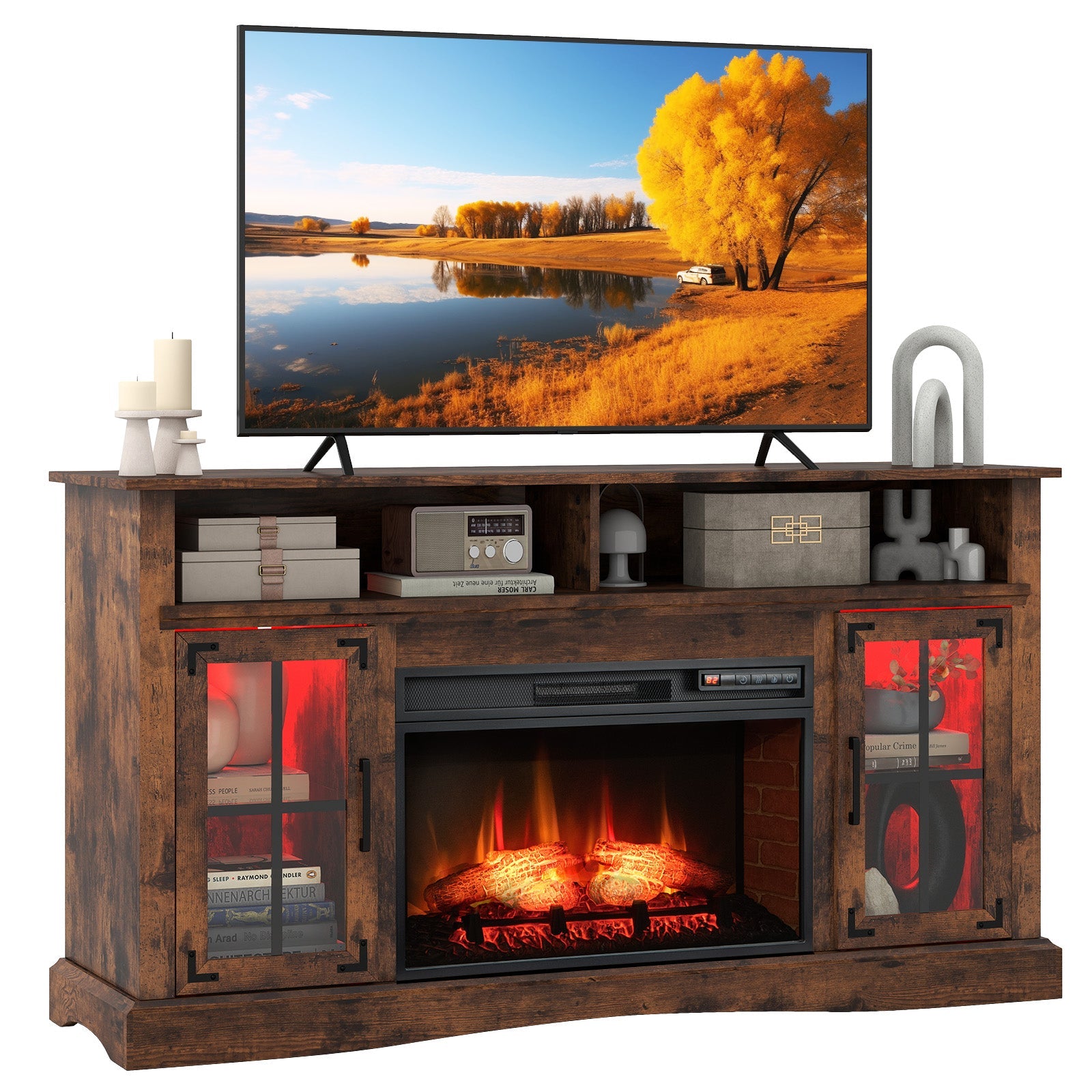 Soporte para TV con chimenea con controles remotos y termostato para televisores de hasta 50 pulgadas
