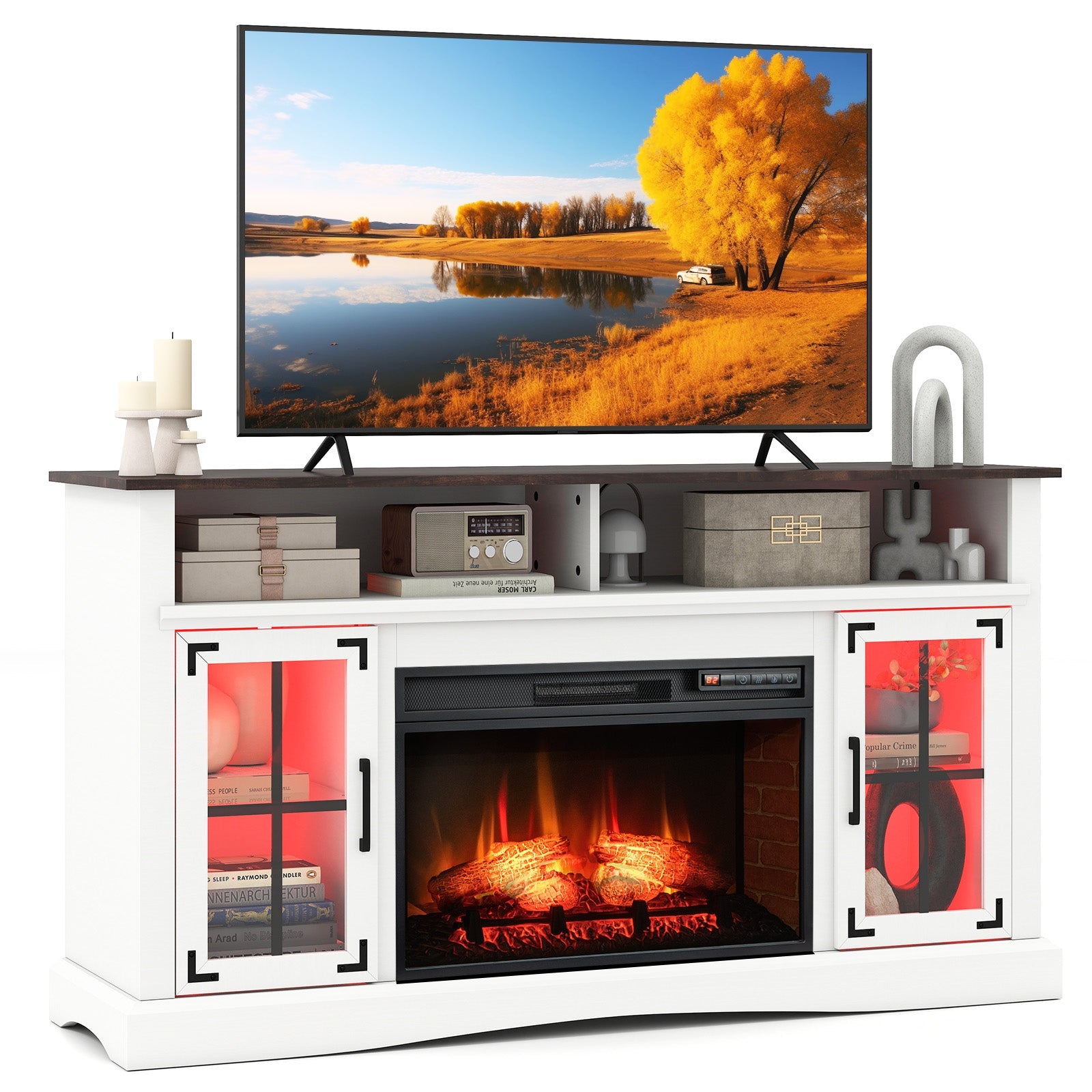 Soporte para TV con chimenea con controles remotos y termostato para televisores de hasta 50 pulgadas