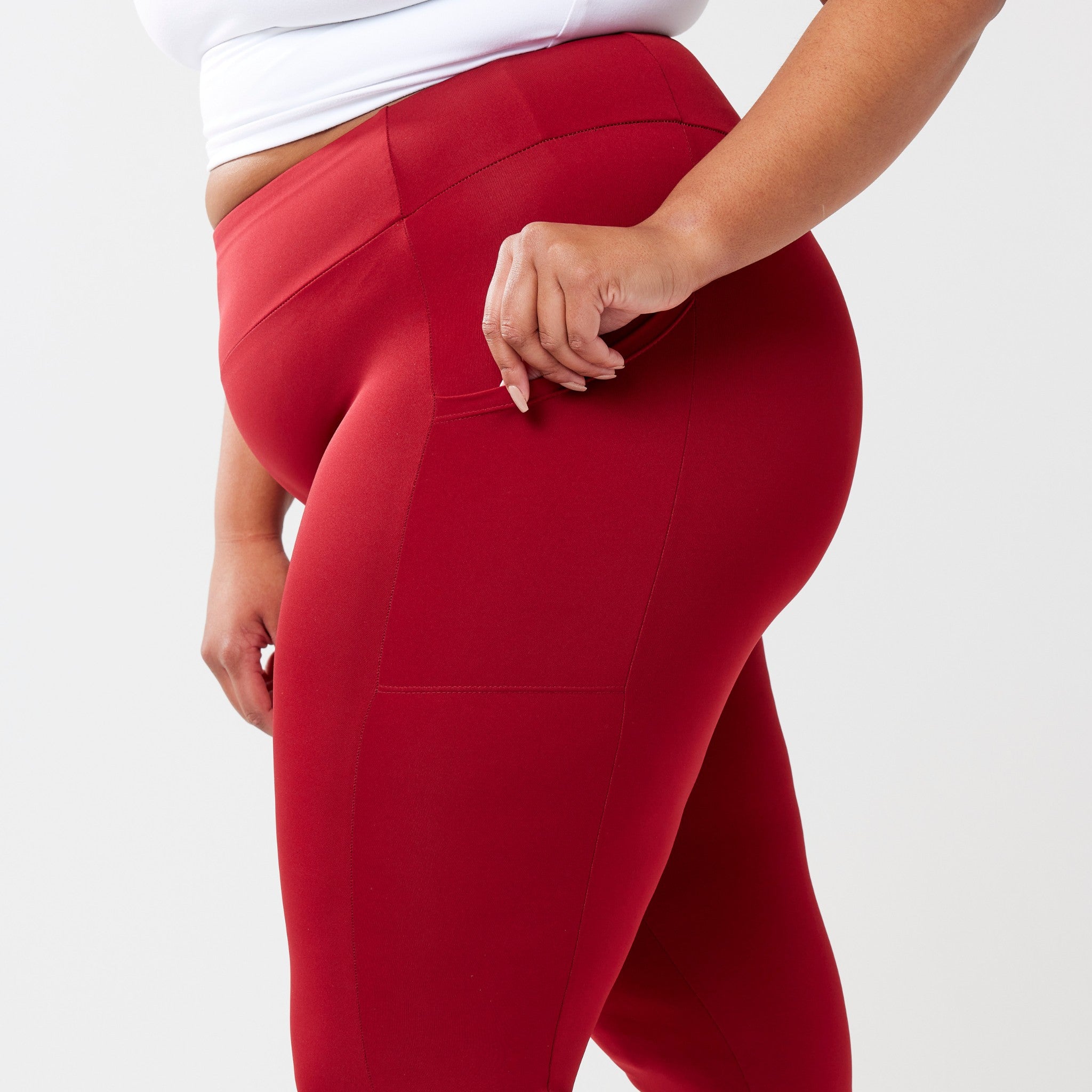 Mallas largas de cintura alta StayUP™ con bolsillos - Rojo