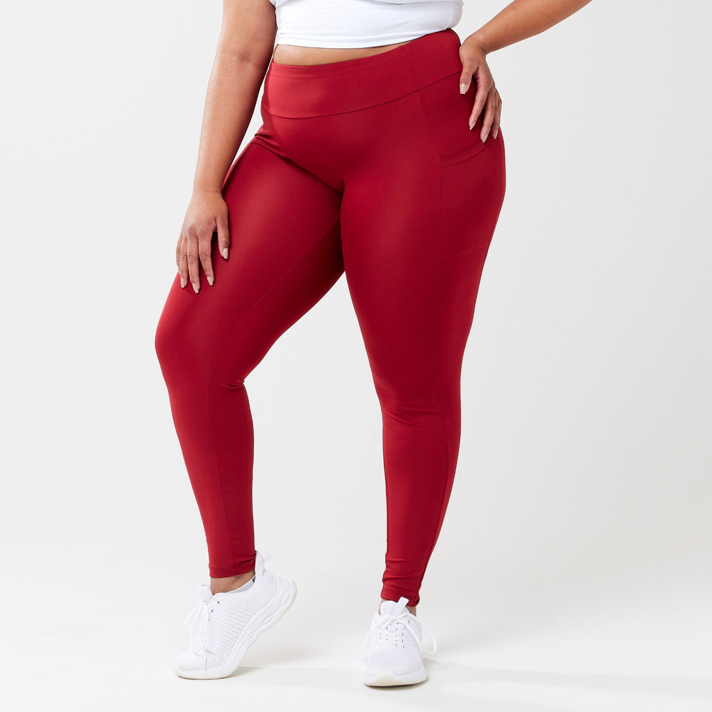 Mallas largas de cintura alta StayUP™ con bolsillos - Rojo