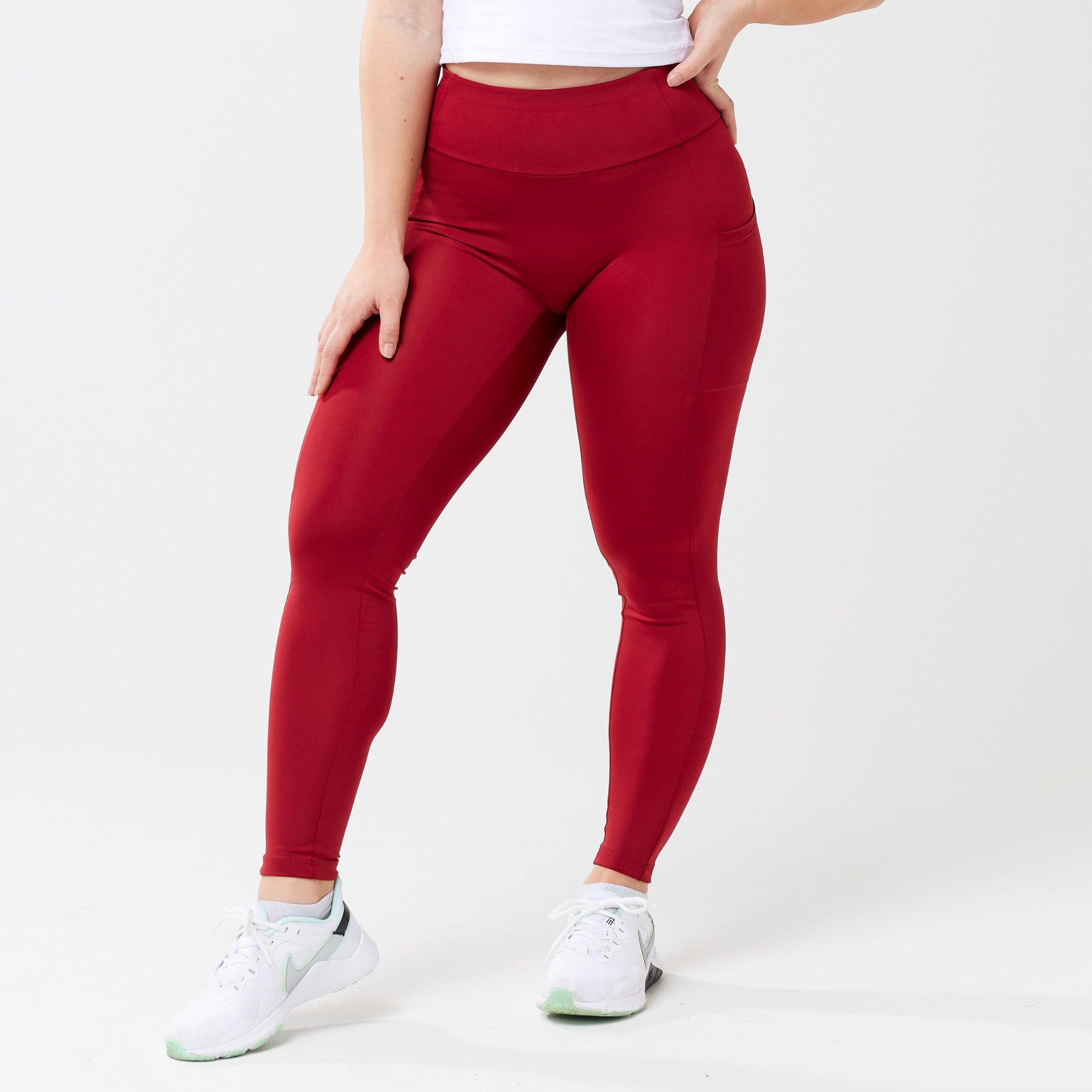 Mallas largas de cintura alta StayUP™ con bolsillos - Rojo