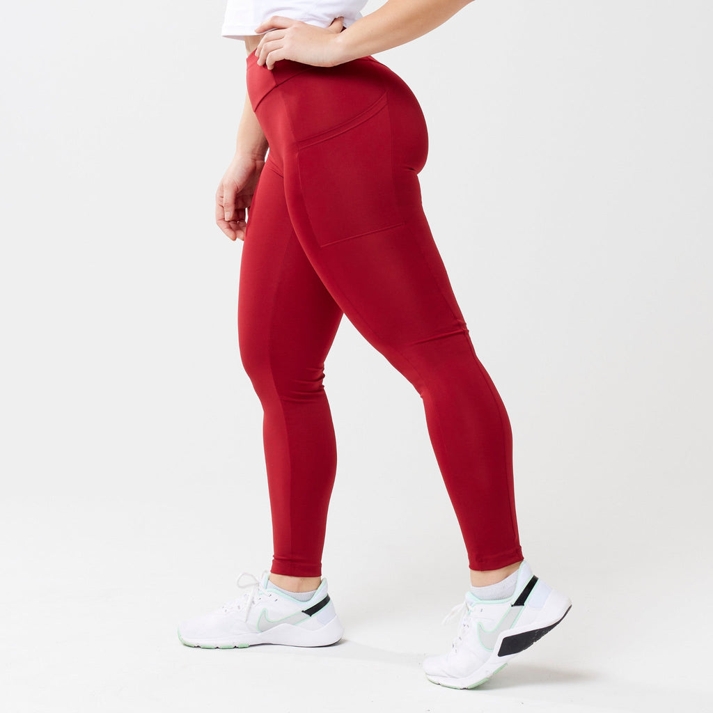 Mallas largas de cintura alta StayUP™ con bolsillos - Rojo
