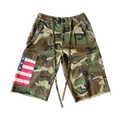 Shorts plisados de camuflaje americano con diamantes de imitación