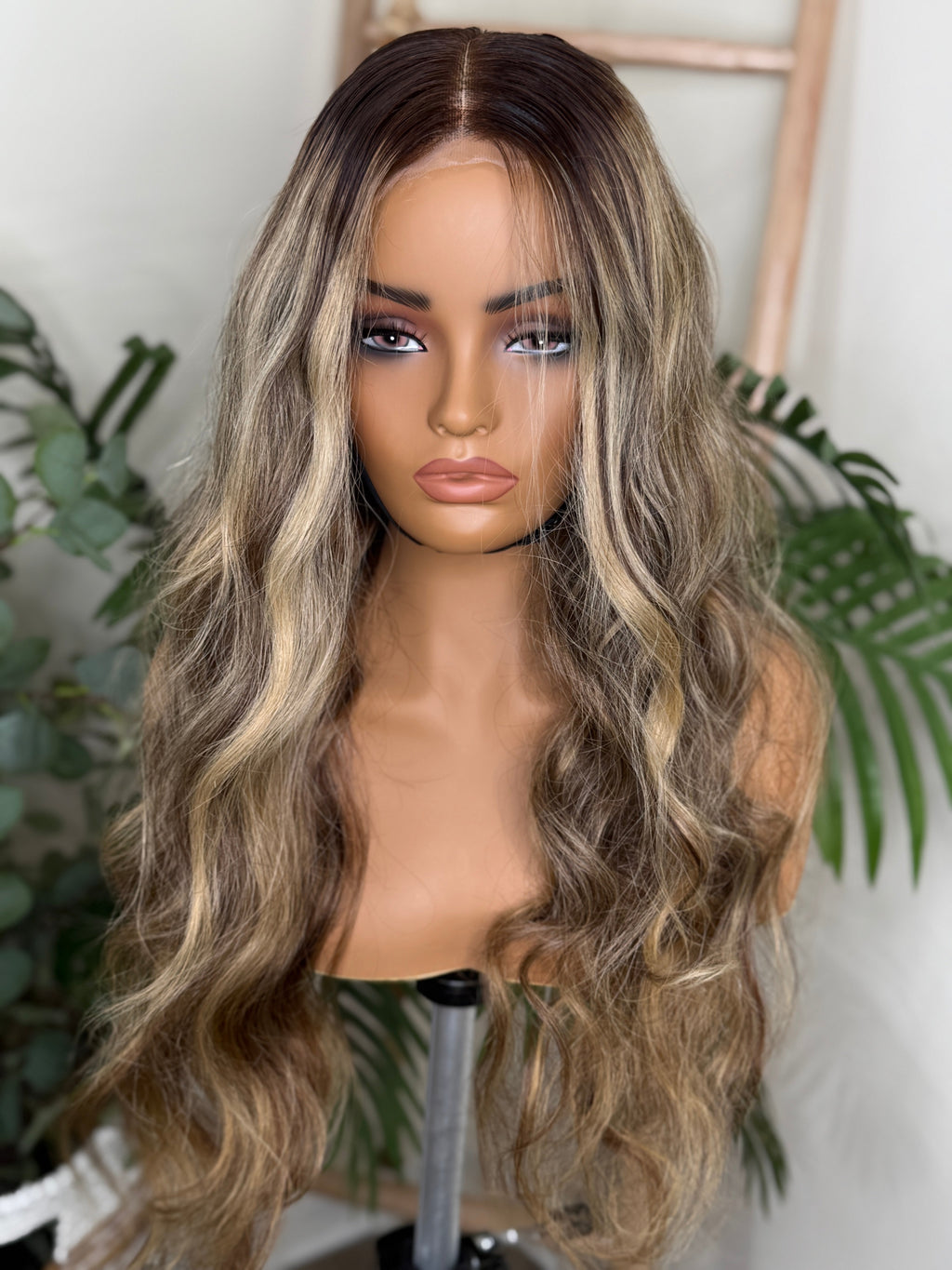 Peluca Ondulada Balayage Rubio Miel