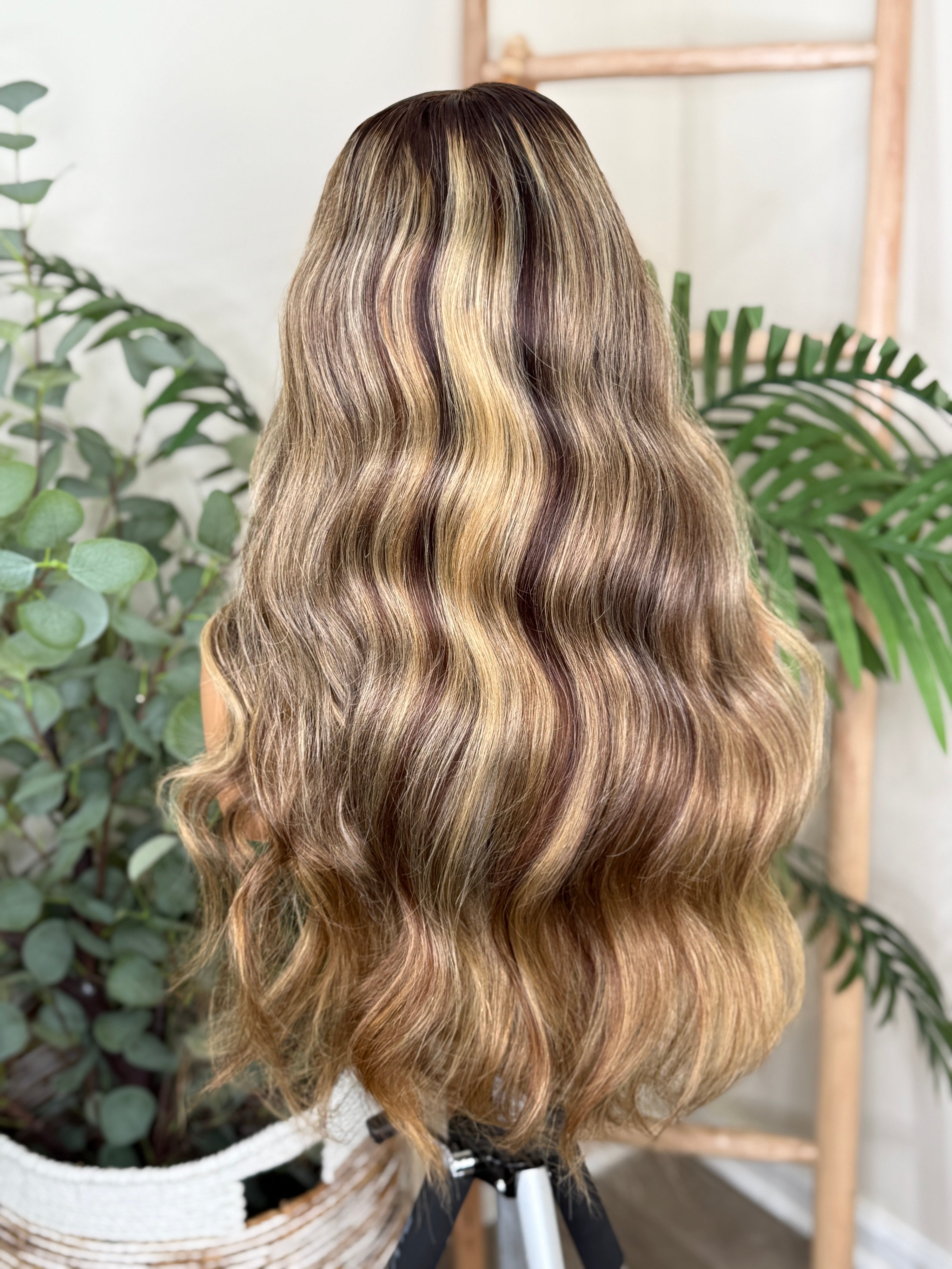 Peluca Ondulada Balayage Rubio Miel