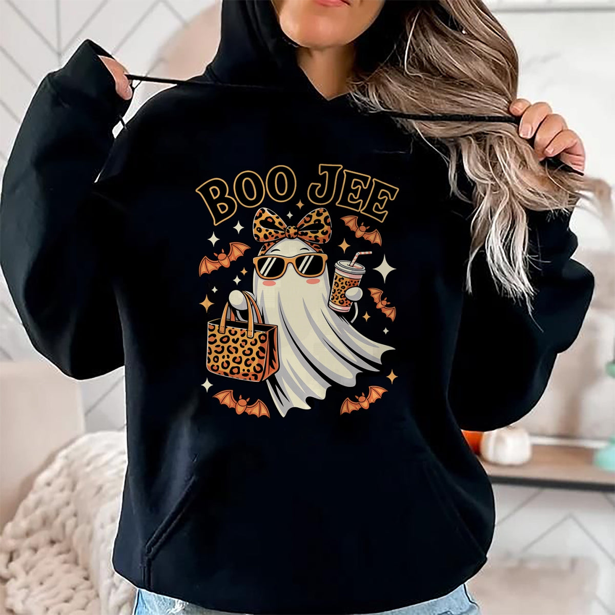 Coqueta Leopardo Fantasma Café Boo JEE Fantasma Boujee - Camiseta/Sudadera con Capucha Unisex de Halloween - NGHL00
