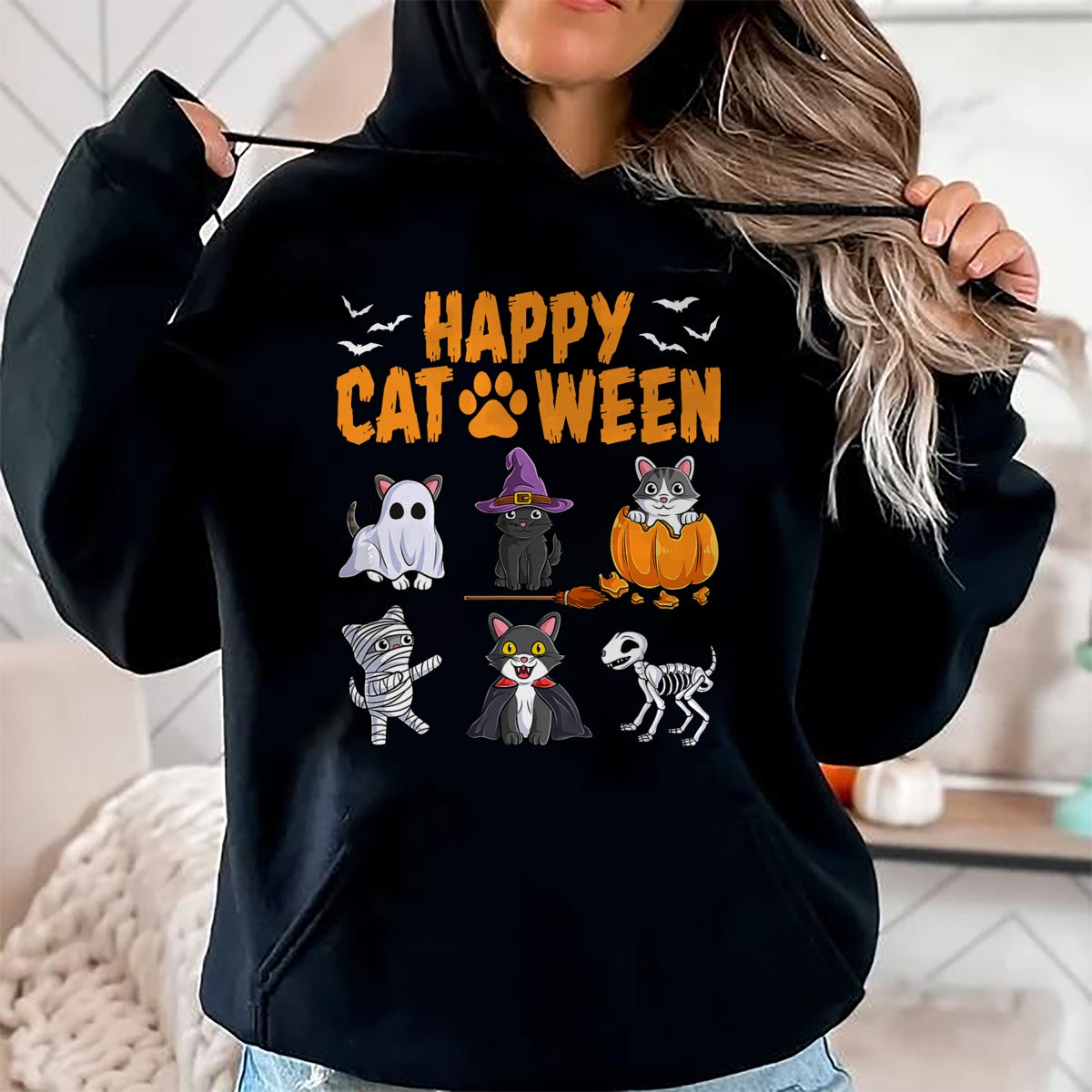 Camiseta de Halloween de gato gatito lindo de vacaciones espeluznantes de Halloween de gatos - Camiseta/Sudadera con capucha unisex de Halloween - NGHL00