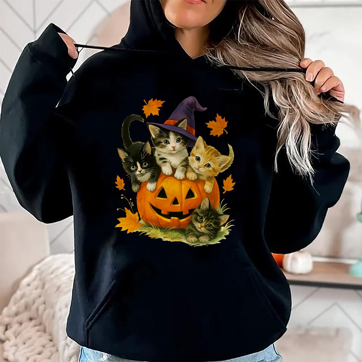 Camiseta vintage de calabaza de gato lindo de Halloween para la temporada espeluznante - Camiseta/sudadera con capucha unisex de Halloween - NGHL00