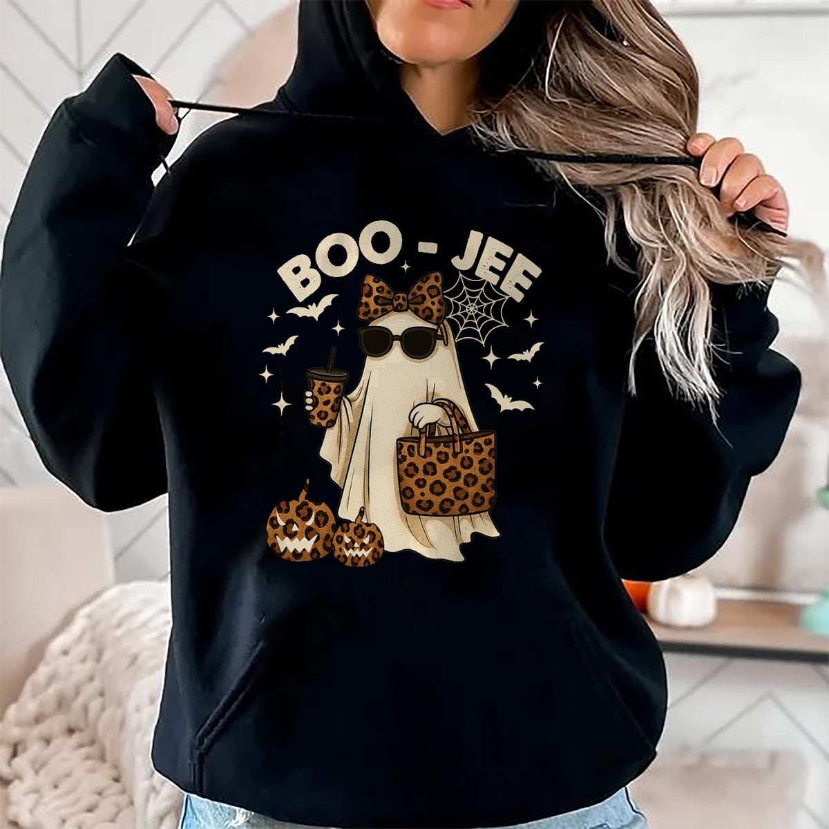 Camiseta Coquette Leopard Ghost Coffee Boo JEE Halloween Boujee Ghost - Camiseta/Sudadera con Capucha Unisex de Halloween - NGHL00