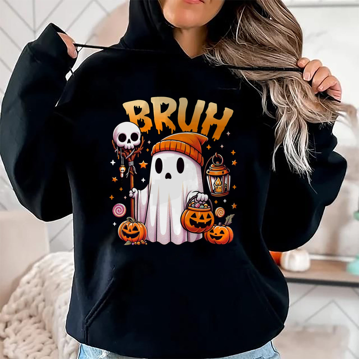 Camiseta Bruh Ghost Halloween Lindo Fantasma Truco o Trato Dulces Niños - Camiseta/Sudadera con Capucha Unisex de Halloween - NGHL00
