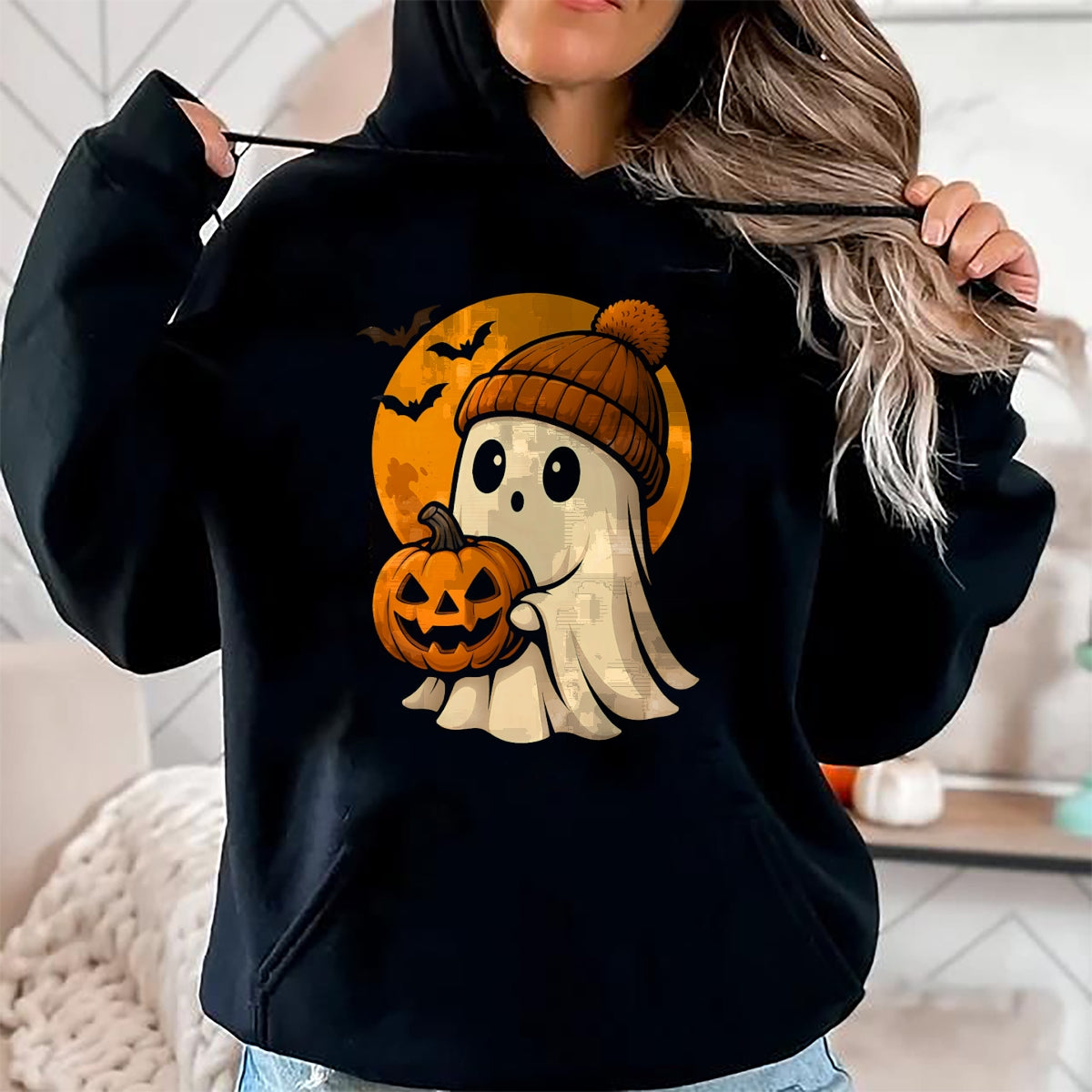Lindo fantasma con calabaza para fiesta de disfraces de Halloween, camiseta espeluznante - Camiseta/Sudadera con capucha unisex de Halloween - NGHL00