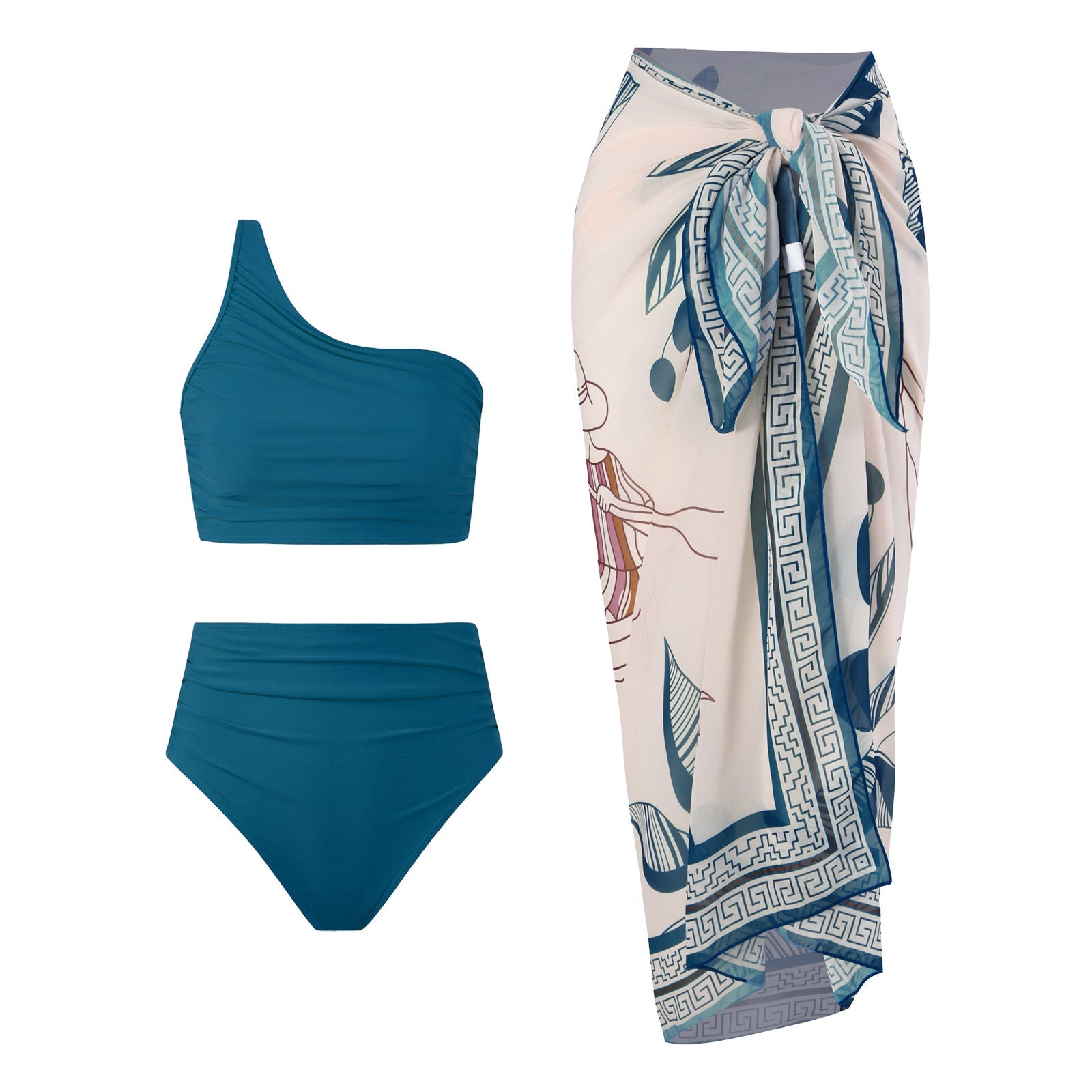 Traje de baño bikini de cintura alta de color liso para mujer, traje de baño bikini de dos piezas